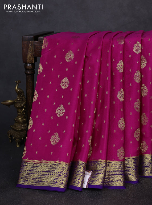 Pure mysore silk saree pink and violet with allover zari woven buttas and zari woven border