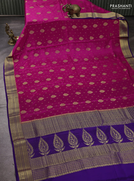 Pure mysore silk pink and violet with allover zari woven buttas and zari woven border