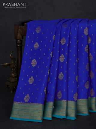 Pure mysore silk saree royal blue and teal blue with allover zari woven buttas and zari woven border