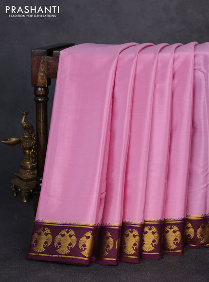 Pure mysore silk mauve pink and deep wine with plain body and zari woven butta border