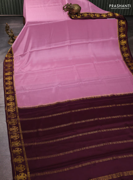 Pure mysore silk mauve pink and deep wine with plain body and zari woven butta border
