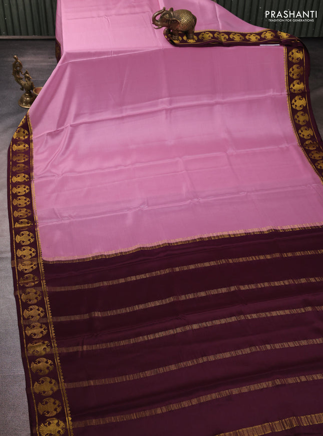 Pure mysore silk mauve pink and deep wine with plain body and zari woven butta border