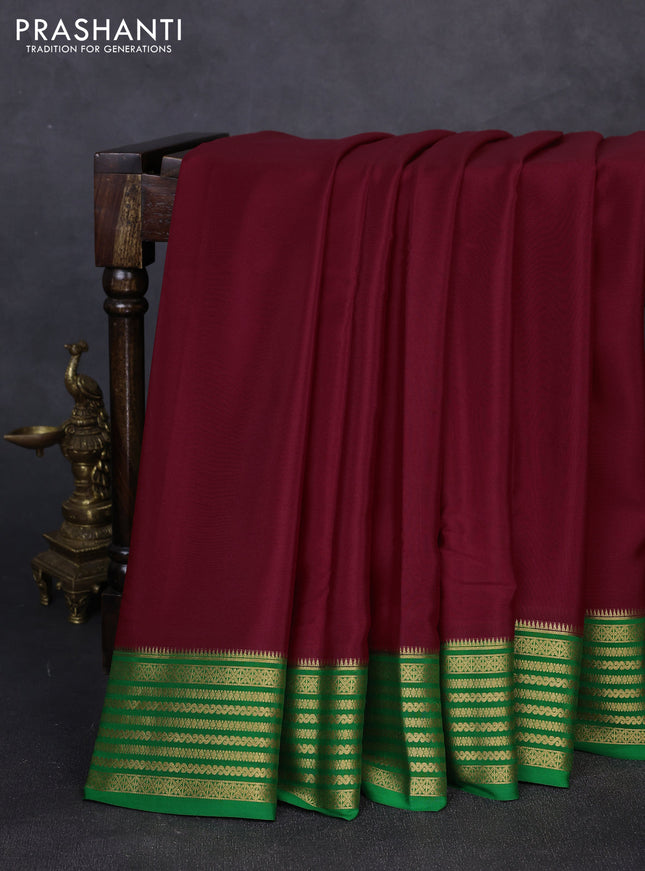 Pure mysore silk deep maroon and green with plain body and zari woven border