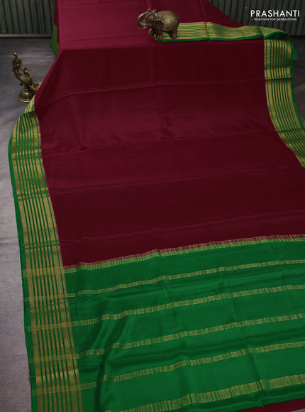 Pure mysore silk deep maroon and green with plain body and zari woven border