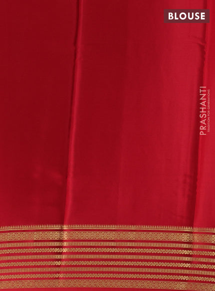 Pure mysore silk light green and red with plain body and zari woven border
