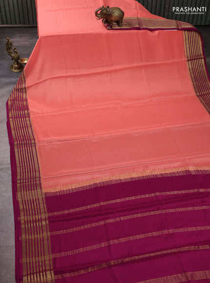 Pure mysore silk peach shade and magenta pink with plain body and zari woven border