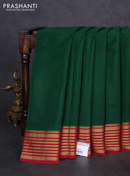 Pure mysore silk bottle green and maroon with plain body and zari woven border