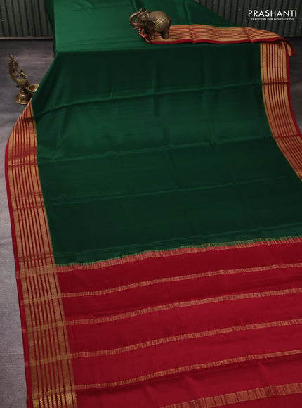 Pure mysore silk bottle green and maroon with plain body and zari woven border