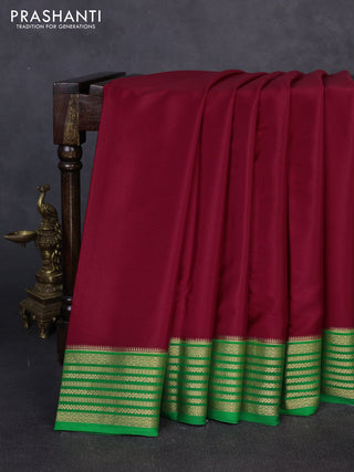 Pure mysore silk saree maroon and green with plain body and zari woven border