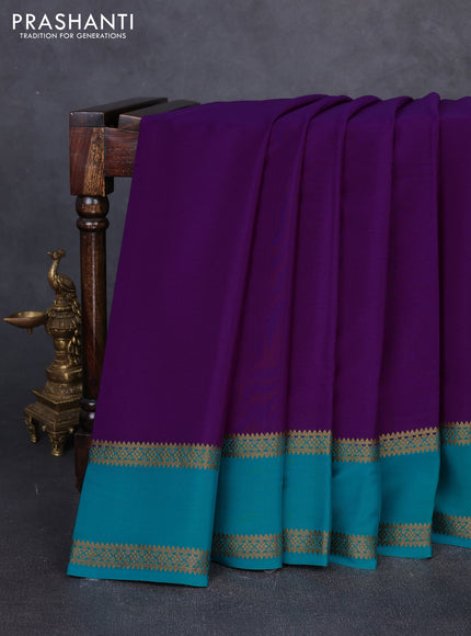 Pure mysore silk violet and teal blue with plain body and rettapet zari woven border