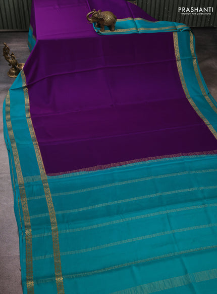 Pure mysore silk violet and teal blue with plain body and rettapet zari woven border