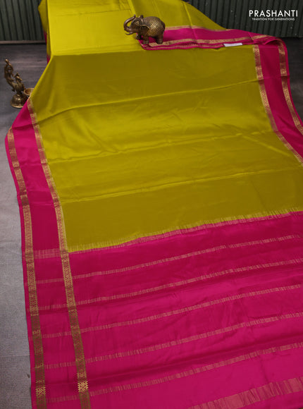 Pure mysore silk lime green and pink with plain body and rettapet zari woven border