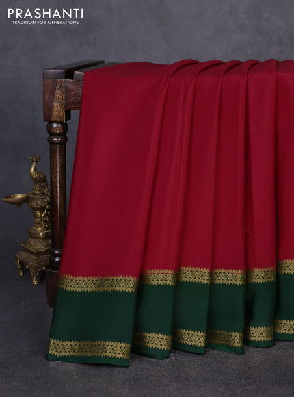 Pure mysore silk maroon and bottle green with plain body and rettapet zari woven border