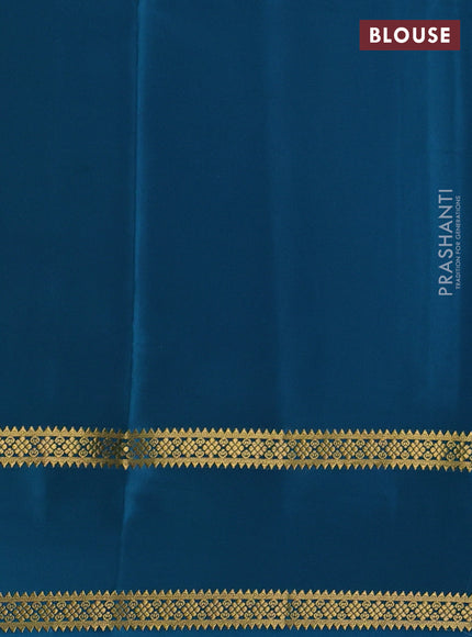Pure mysore silk pastel green and teal blue with plain body and rettapet zari woven border
