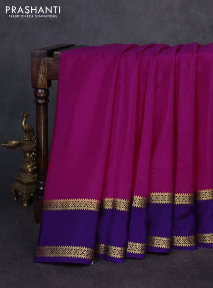 Pure mysore silk pink and violet with plain body and rettapet zari woven border