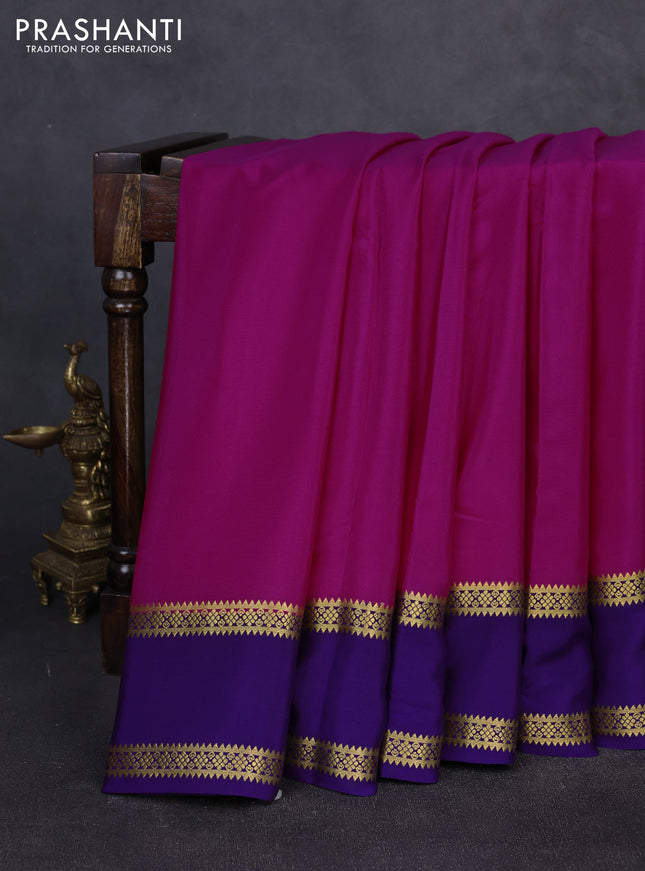 Pure mysore silk pink and violet with plain body and rettapet zari woven border