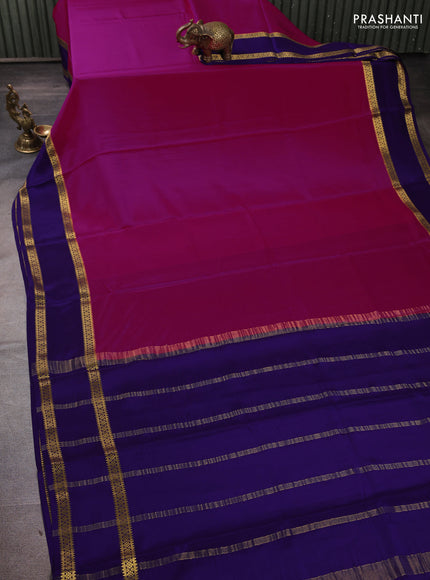 Pure mysore silk pink and violet with plain body and rettapet zari woven border