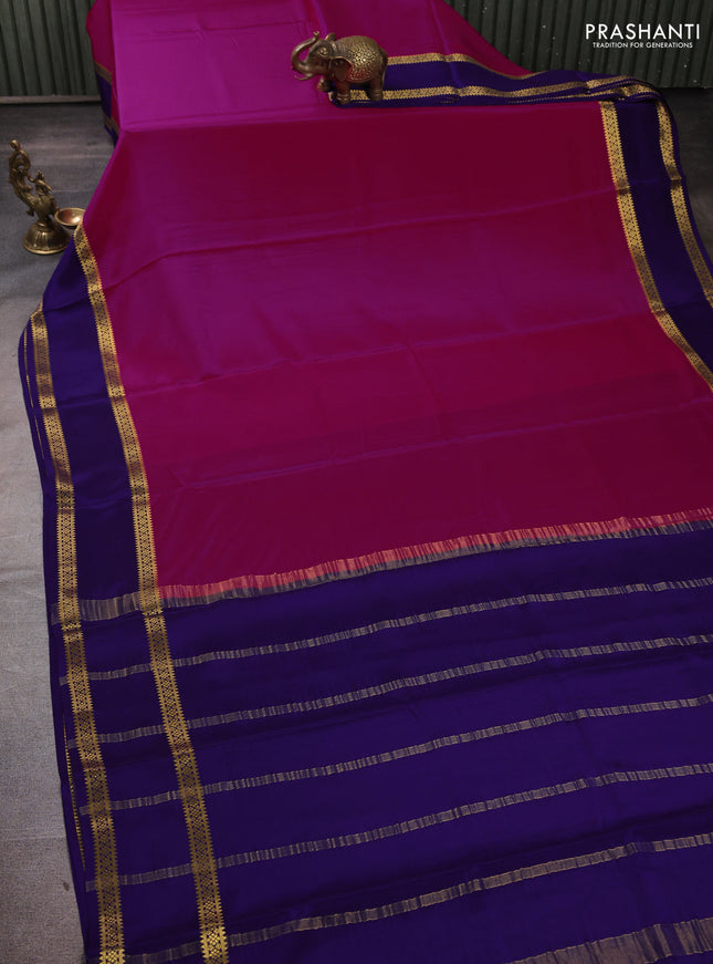 Pure mysore silk pink and violet with plain body and rettapet zari woven border
