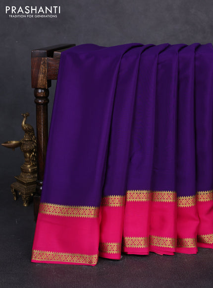 Pure mysore silk violet and pink with plain body and rettapet zari woven border