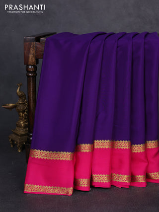 Pure mysore silk saree violet and pink with plain body and rettapet zari woven border