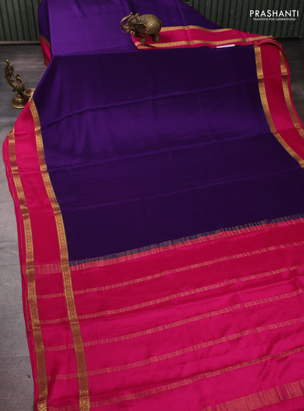 Pure mysore silk violet and pink with plain body and rettapet zari woven border