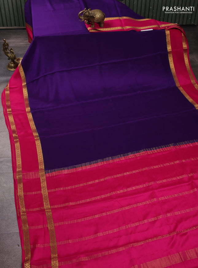 Pure mysore silk violet and pink with plain body and rettapet zari woven border