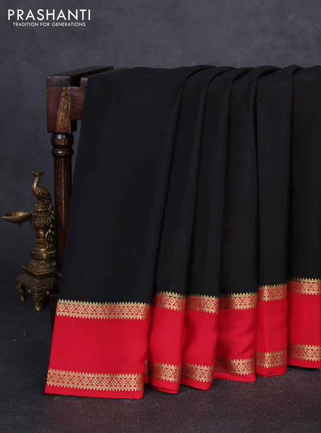 Pure mysore silk black and red with plain body and rettapet zari woven border
