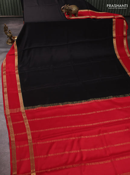 Pure mysore silk black and red with plain body and rettapet zari woven border