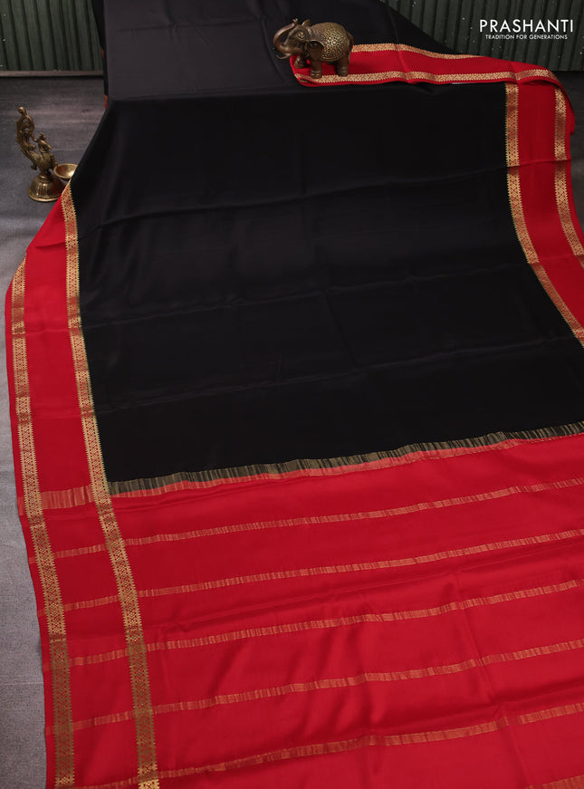 Pure mysore silk black and red with plain body and rettapet zari woven border