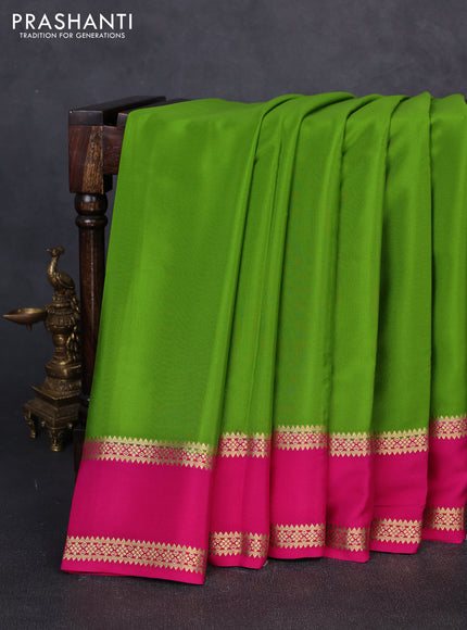 Pure mysore silk light green and pink with plain body and rettapet zari woven border
