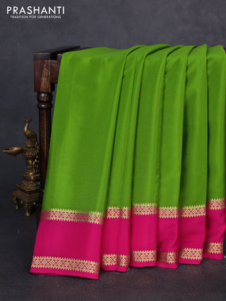 Pure mysore silk saree light green and pink with plain body and rettapet zari woven border