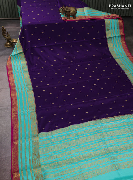 Pure mysore silk violet and teal green with allover zari woven buttas and zari woven border