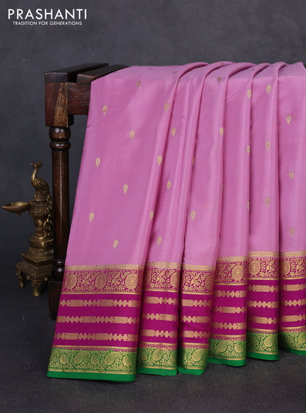 Pure mysore silk pastel purple and magenta pink with allover zari woven buttas and zari woven border
