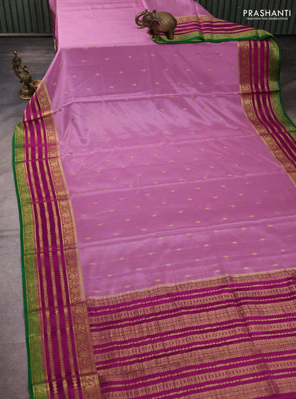 Pure mysore silk pastel purple and magenta pink with allover zari woven buttas and zari woven border