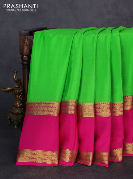 Pure mysore silk light green and pink with plain body and rettapet zari woven border