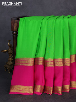 Pure mysore silk saree light green and pink with plain body and rettapet zari woven border