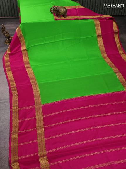 Pure mysore silk light green and pink with plain body and rettapet zari woven border