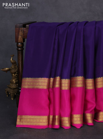 Pure mysore silk violet and pink with plain body and rettapet zari woven border