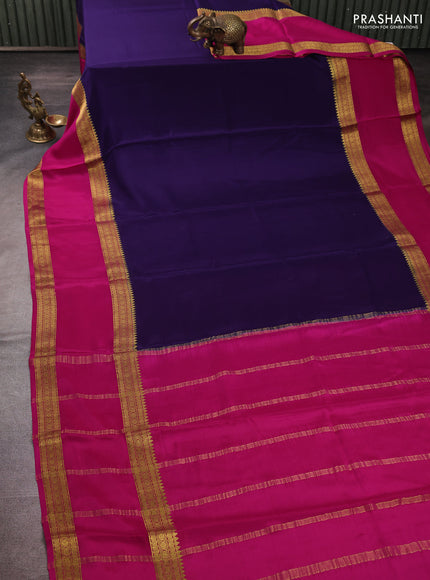 Pure mysore silk violet and pink with plain body and rettapet zari woven border