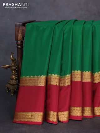 Pure mysore silk saree green and maroon with plain body and rettapet zari woven border