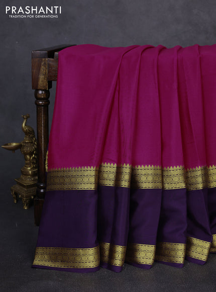 Pure mysore silk pink and violet with plain body and rettapet zari woven border