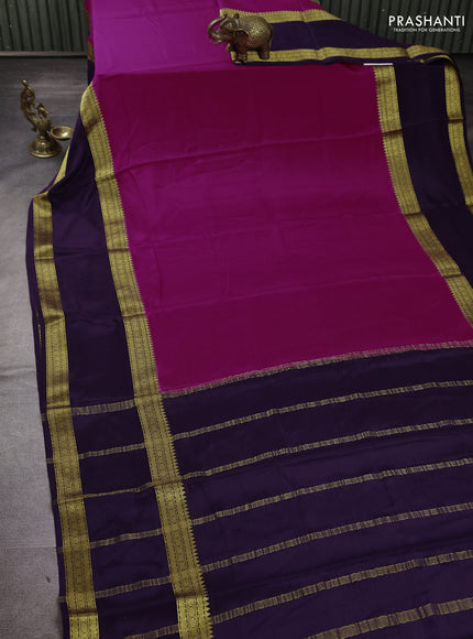 Pure mysore silk pink and violet with plain body and rettapet zari woven border
