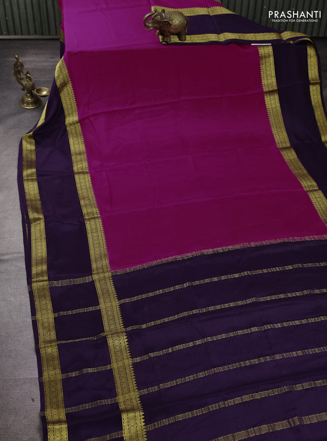 Pure mysore silk pink and violet with plain body and rettapet zari woven border