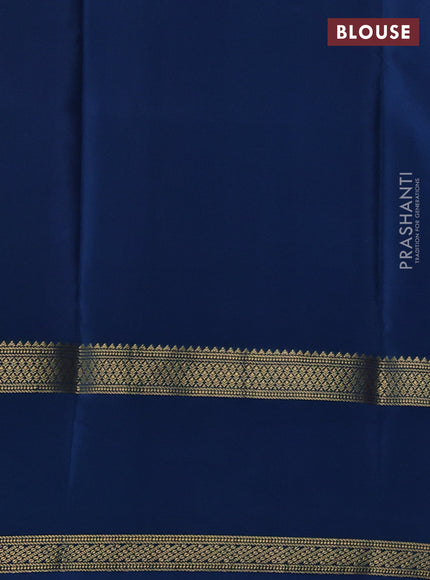 Pure mysore silk violet and peacock blue with allover small zari checked pattern and rettapet zari woven border