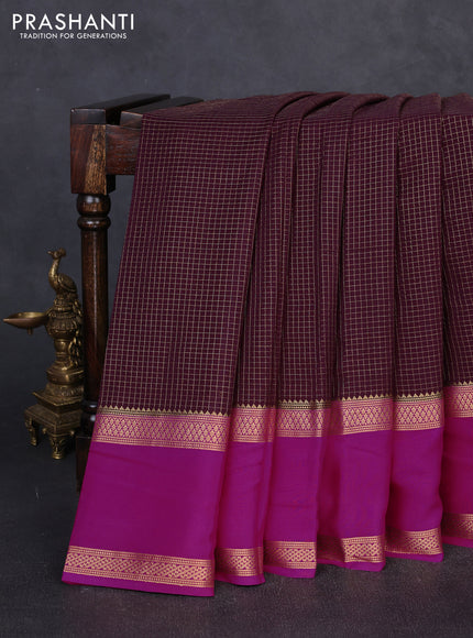 Pure mysore silk coffee brown and pink with allover small zari checked pattern and rettapet zari woven border