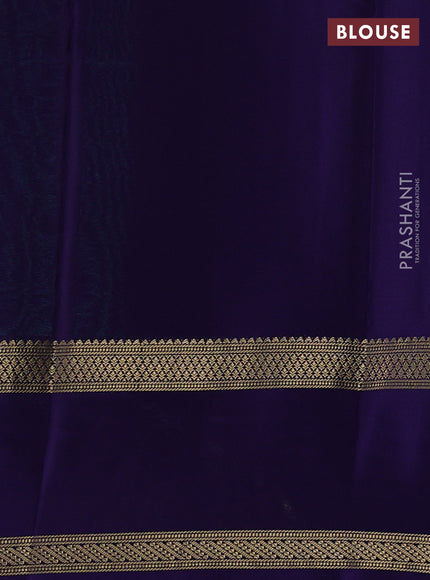 Pure mysore silk teal green and violet with allover small zari checked pattern and rettapet zari woven border