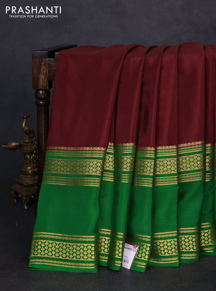 Pure mysore silk coffee brown and green with plain body and rettapet zari woven border