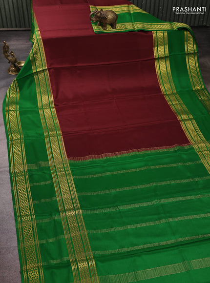 Pure mysore silk coffee brown and green with plain body and rettapet zari woven border