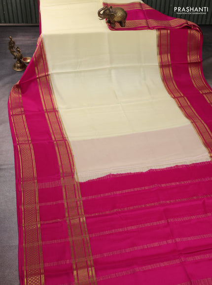 Pure mysore silk cream and pink with plain body and rettapet zari woven border