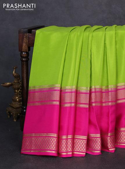 Pure mysore silk light green and pink with plain body and rettapet zari woven border